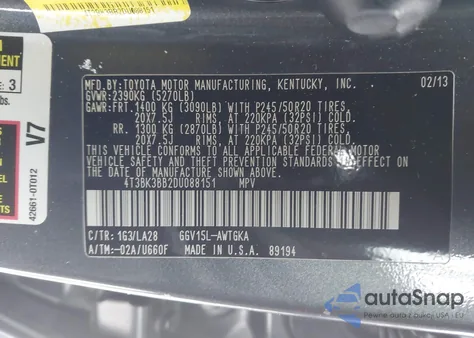 2013 Toyota Venza Xle V6 from USA, damaged, VIN 4T3BK3BB2DU088151